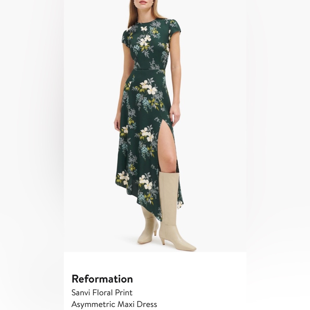 Reformation Sanvi Green Floral Print Dress